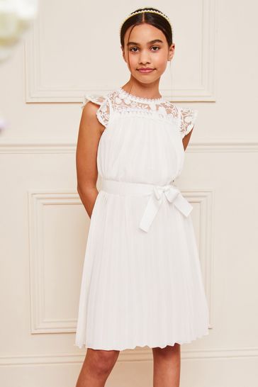 Lipsy White Lace Yolk Pleated Occasion Dress