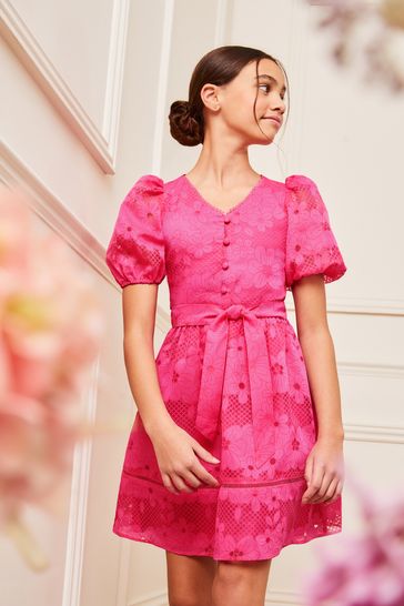 Lipsy Pink Puff Sleeve Occasion Dress (5-16yrs)