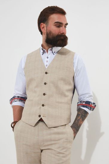 Buy Joe Browns Cream Check Regular Fit Cotton Linen Mix Waistcoat with Contrast Satin Lining from Next Bahrain