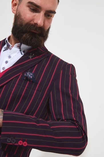 Joe Browns Maroon Statement Striped Regular Fit Suit Jacket Blazer with Contrast Lining