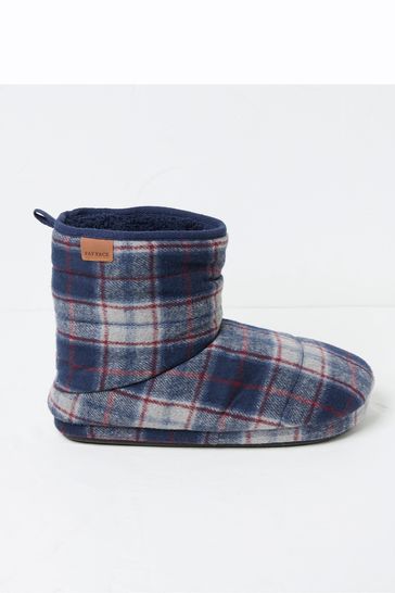 FatFace Sussex Navy Blue Check Boot Slippers