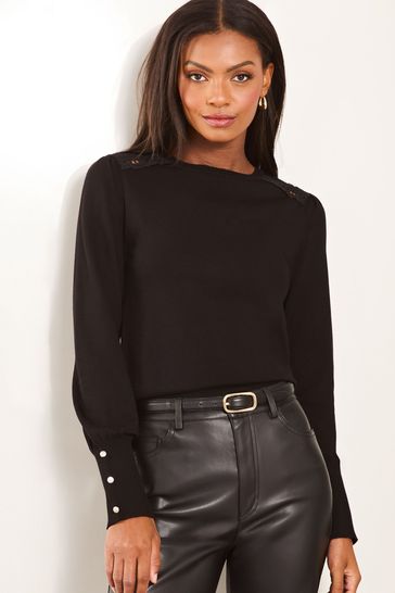 Buy Lipsy Black Lace Insert Scallop Knit Jumper from Next Bahrain