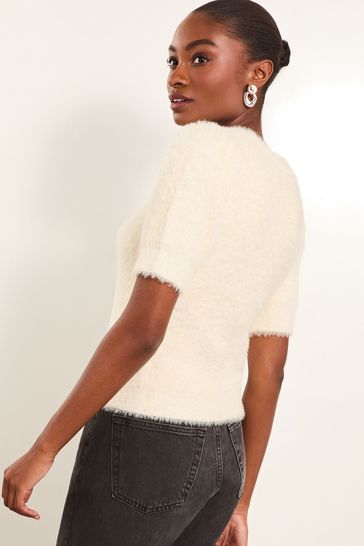 Buy Lipsy Ivory White Eyelash Knitted Short Sleeve Button Jumper from Next Netherlands