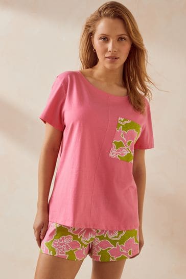 Pink Floral Cotton Short Sleeve Pyjamas
