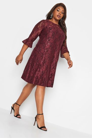 Yours Curve Red Sweetheart Lace Swing Dress