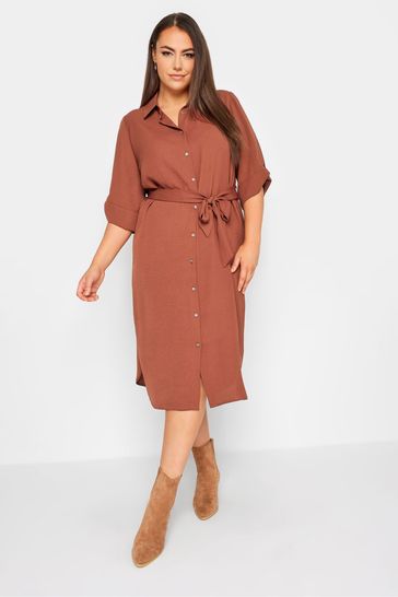 Yours Curve Brown Tab 3/4 Sleeve Dress