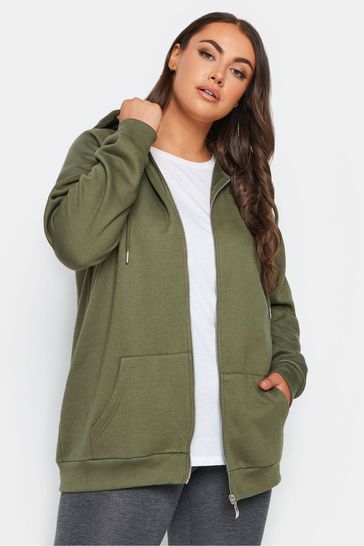Yours Curve Green Raglan Zip Thruough Hoodie