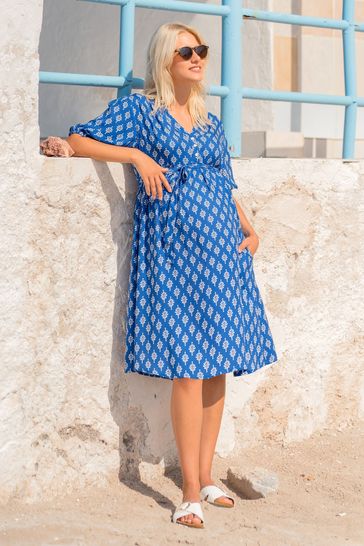 JoJo Maman Bébé Navy Batik Print Summer Maternity Dress