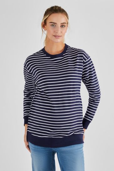 JoJo Maman Bébé Navy White Stripe Maternity & Nursing Sweatshirt