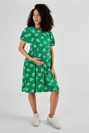 JoJo Maman Bébé Green Floral Double Layer Maternity & Nursing Dress