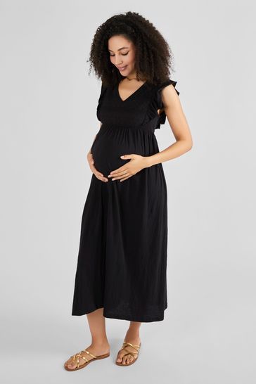 JoJo Maman Bébé Black Broderie Maternity Maxi Dress