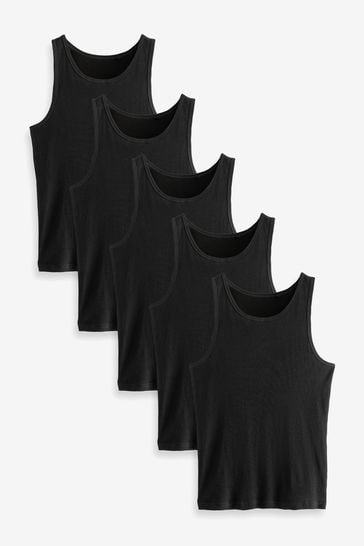 Black Ribbed Vests 5 Pack
