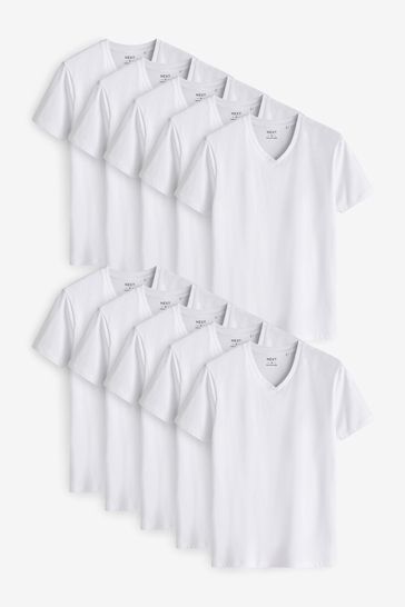 White 10 pack Regular Fit 100 Cotton V Neck Underwear T Shirts