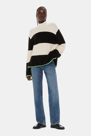Buy Whistles Block Stripe Rib Funnel Neck Black Jumper from Next