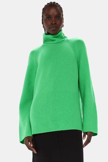 Whistles Green Textured Rib Detail Roll Neck Jumper