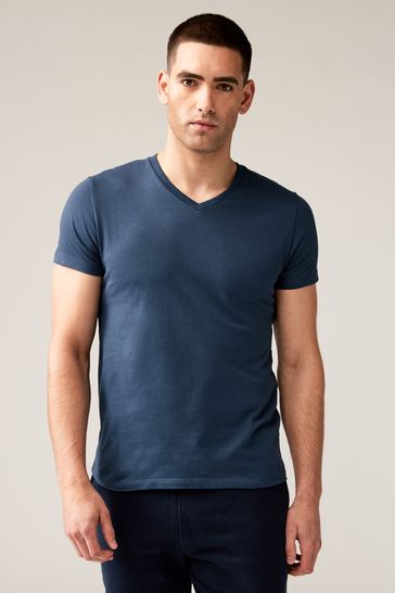 Buy Dark Blue Regular Fit 100 Cotton V Neck Underwear T Shirts 5 Pack from Next Saudi Arabia