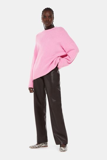 Whistles Pink Textured Boyfriend Crew Neck Jumper