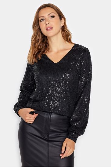 Black sequin cheap v neck top