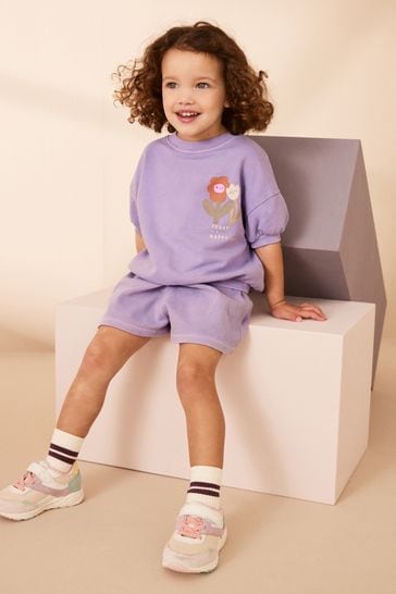 Purple Flower Short Sleeve T-Shirt and Shorts Set (3mths-7yrs)