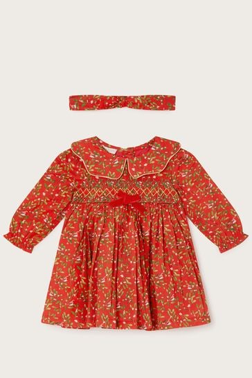 Buy Monsoon Red Newborn Robin Mistletoe Dress and Bando Set from