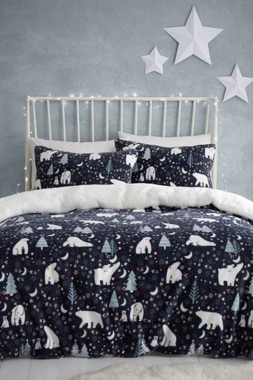 Fusion Blue Starry Night Plush Fleece Duvet Cover Set