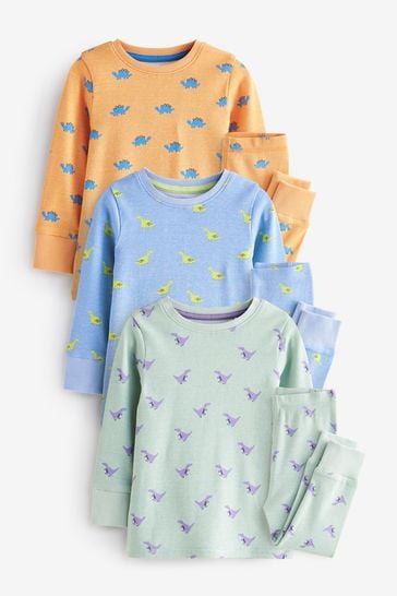 Bright Dinosaurs Long Sleeve 3 Pack Pyjamas Set (9mths-8yrs)