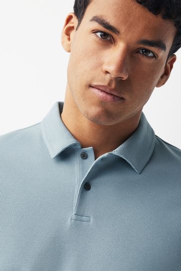 Light Blue Textured Short Sleeve Polo Shirt