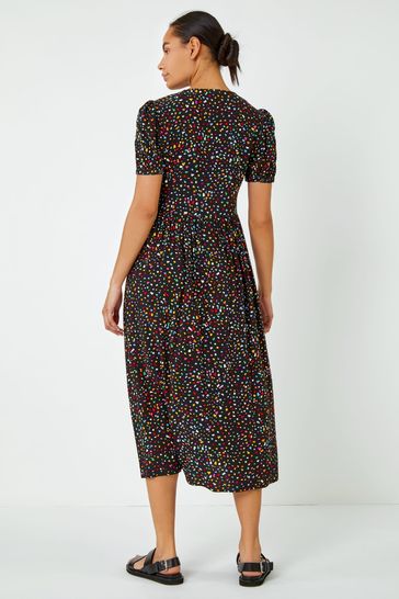 Buy Dusk Black Ditsy Spot Print Button Down Dress from Next Ireland
