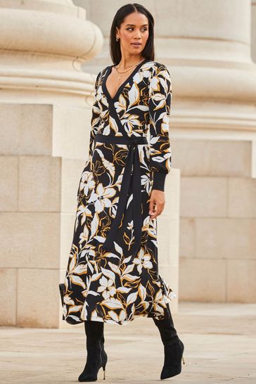 Black wrap best sale dress with flowers