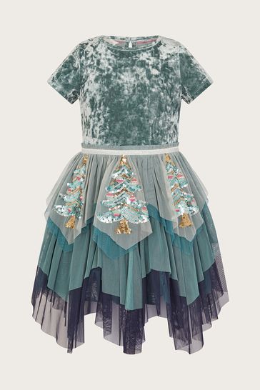 Buy Monsoon Blue Disco Velvet Christmas Tree Dress from Next