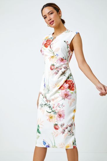 Buy Roman Floral Print Ruched Midi Dress from Next Ireland