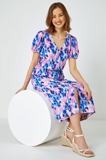 Buy Roman Pink Floral Print Button Detail Midi Dress from the Next UK online shop
