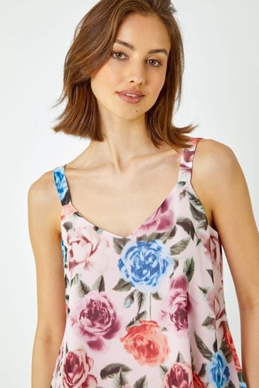 Roman Pink Floral Print Layered Camisole Top