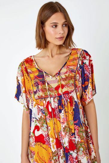 Buy Roman Yellow Print Frill Hem Smock Dress from the Next UK