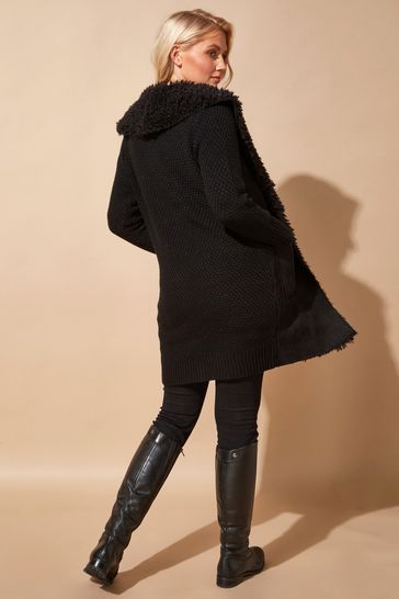 Buy Roman Black Originals Longline Faux Shearling Knit Coatigan