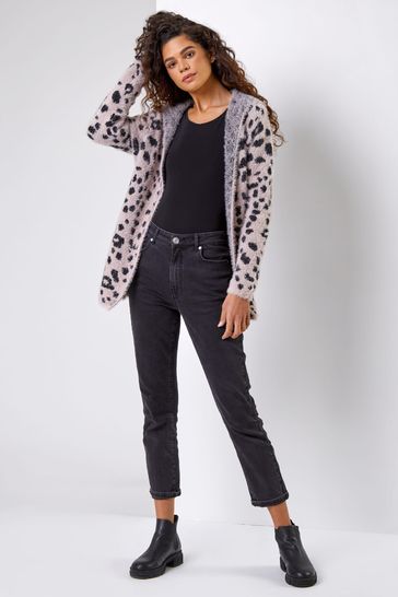 Fluffy leopard print cheap cardigan
