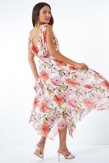 Calvin klein floral clearance print high low dress