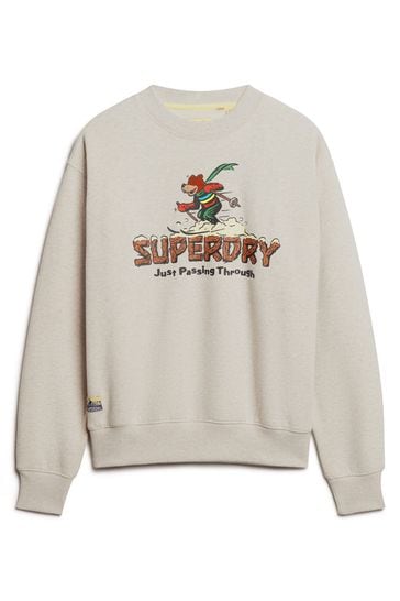 Buy Superdry Cream Travel Postcard Graphic Crew Sweatshirt from