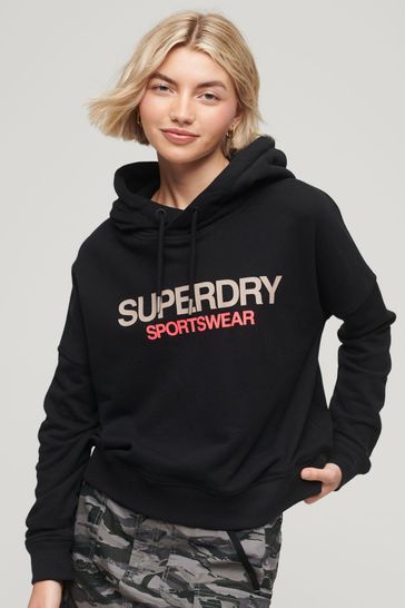 Superdry Black Sportswear Logo Boxy Hoodie