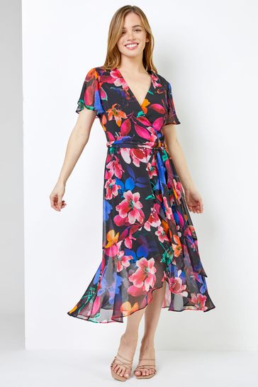 Black frill detail wrap dress sale