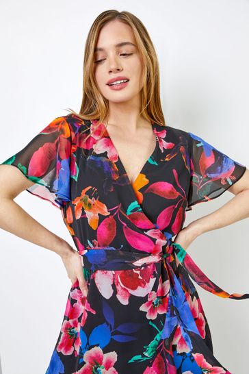 Black frill detail wrap dress clearance