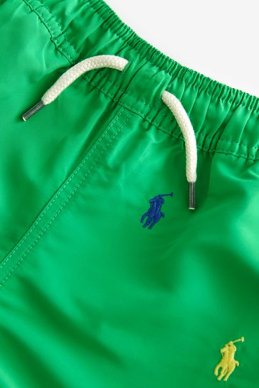 Polo Ralph Lauren Boys Green Traveler Pony Print Swim Trunks