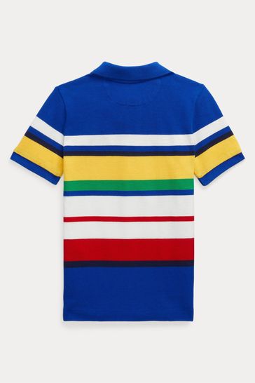 Buy Polo Ralph Lauren Blue Striped Cotton Mesh Polo Shirt from the