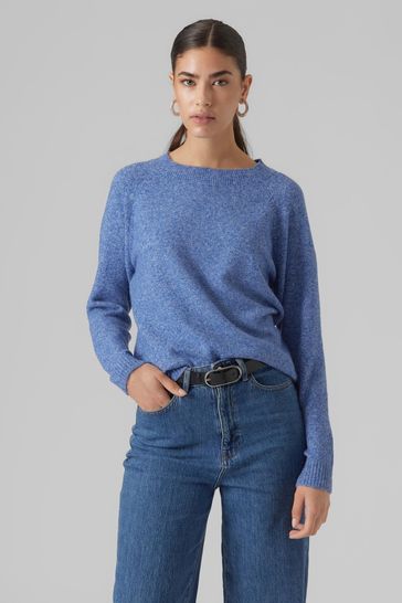 VERO MODA Blue Round Neck Soft Touch Knitted Jumper