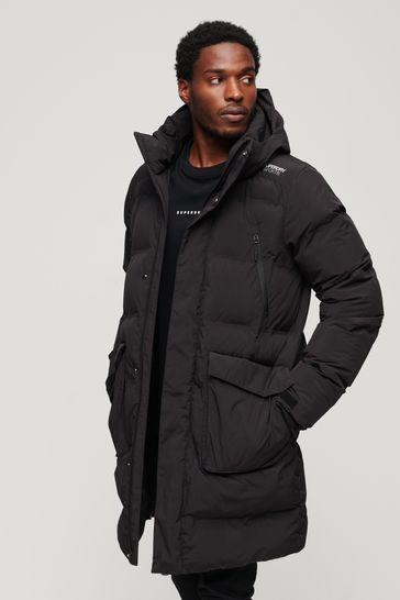 Superdry Black Hooded Longline Padded Jacket