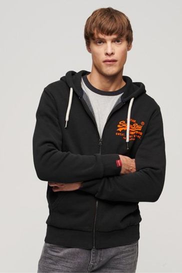 Black superdry zip hoodie cheap