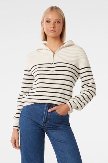 Forever New Cream Danielle Quarter Zip Knit Jumper