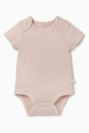 MORI Organic Cotton Pink Ribbed Short Sleeve Envelope Neckline Bodysuit