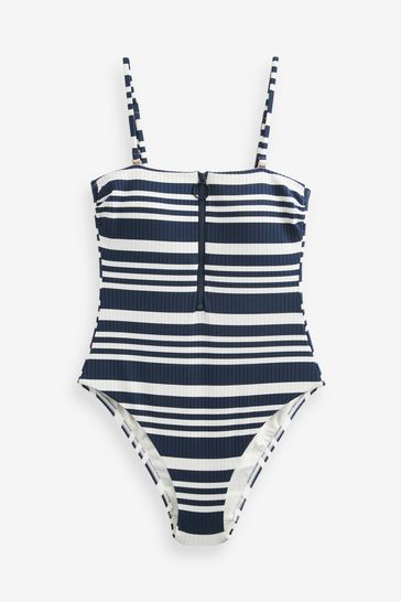 Buy Navy White Stripe Zip Tummy Shaping Control Bandeau Swimsuit from Next Turkey