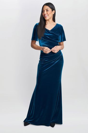Gina Bacconi Blue Minka Velvet Maxi Dress With Cowl Neck
